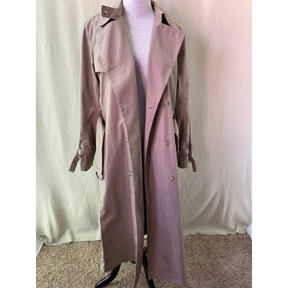 London Fog Khaki (Tan) Long Button Front Waist Belt Trench/Overcoat, Size 16W - Picture 10 of 12
